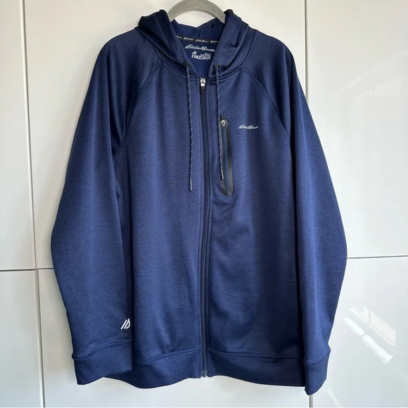 Eddie Bauer Mens FreeDry Jacket Hoodie Size Large Zip Front Navy - Picture 1 of 6